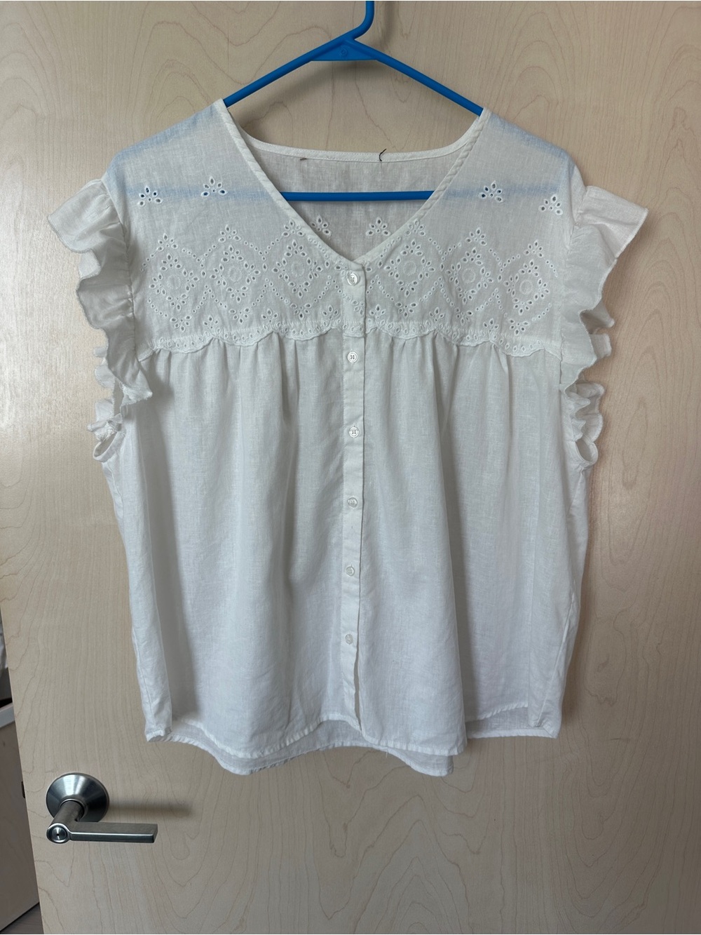 White Eyelet Linen Romantic Delicate Flutter Sleeve Blouse Women’s Xl